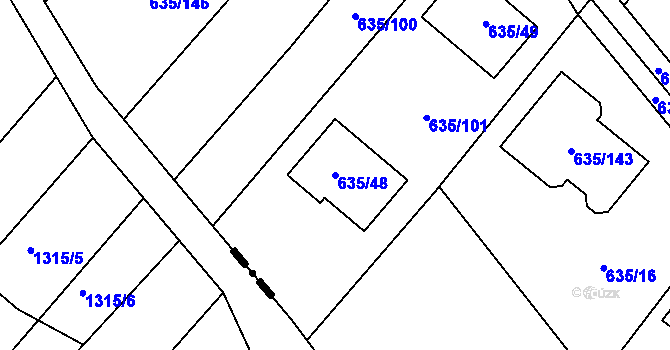 Parcela st. 635/48 v KÚ Rozdrojovice, Katastrální mapa