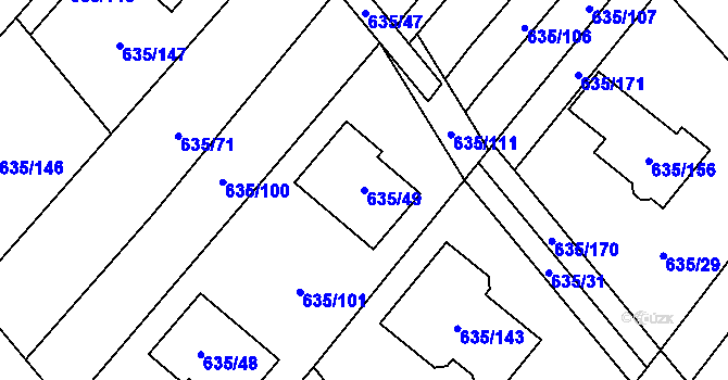 Parcela st. 635/49 v KÚ Rozdrojovice, Katastrální mapa