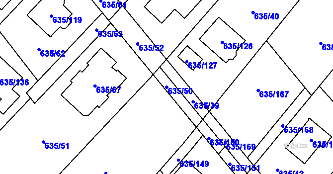 Parcela st. 635/50 v KÚ Rozdrojovice, Katastrální mapa