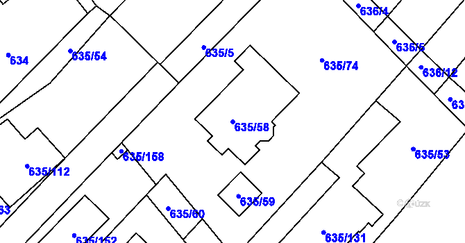Parcela st. 635/58 v KÚ Rozdrojovice, Katastrální mapa