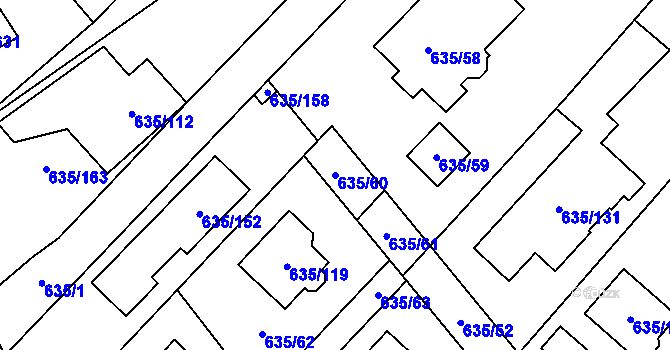 Parcela st. 635/60 v KÚ Rozdrojovice, Katastrální mapa