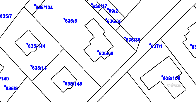 Parcela st. 635/68 v KÚ Rozdrojovice, Katastrální mapa