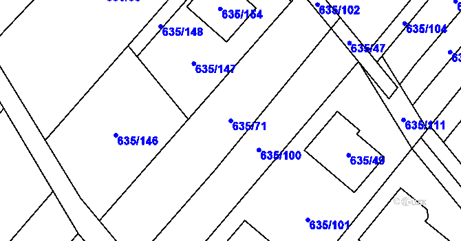 Parcela st. 635/71 v KÚ Rozdrojovice, Katastrální mapa