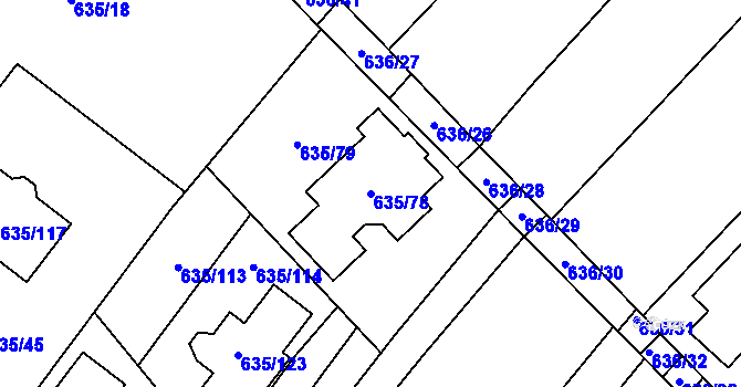 Parcela st. 635/78 v KÚ Rozdrojovice, Katastrální mapa