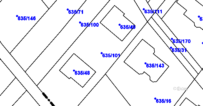 Parcela st. 635/101 v KÚ Rozdrojovice, Katastrální mapa
