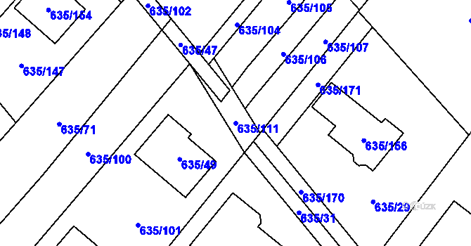 Parcela st. 635/111 v KÚ Rozdrojovice, Katastrální mapa