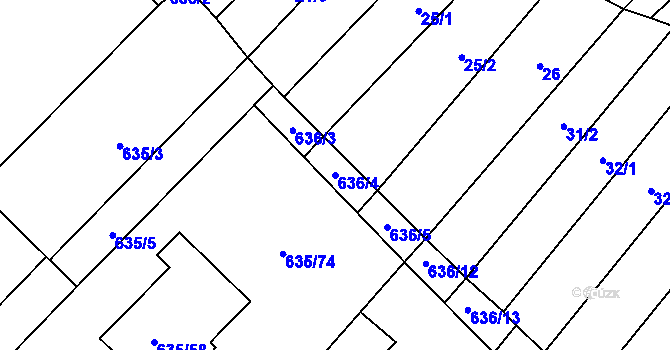 Parcela st. 636/4 v KÚ Rozdrojovice, Katastrální mapa