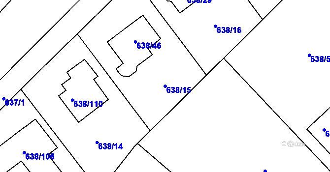 Parcela st. 638/15 v KÚ Rozdrojovice, Katastrální mapa