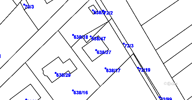 Parcela st. 638/27 v KÚ Rozdrojovice, Katastrální mapa