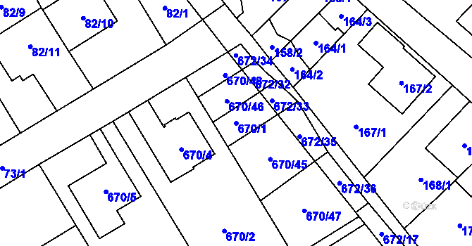 Parcela st. 670/1 v KÚ Rozdrojovice, Katastrální mapa