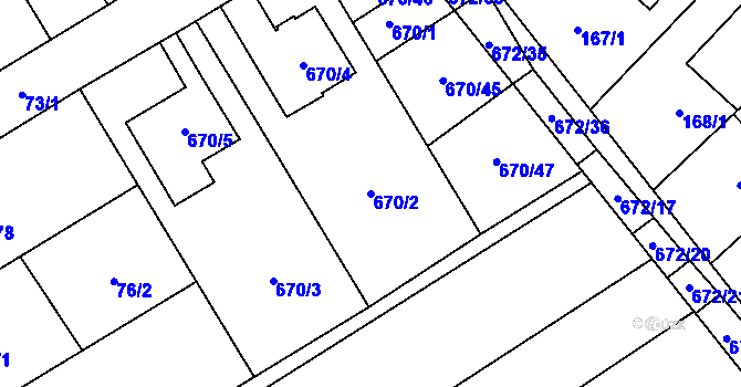 Parcela st. 670/2 v KÚ Rozdrojovice, Katastrální mapa
