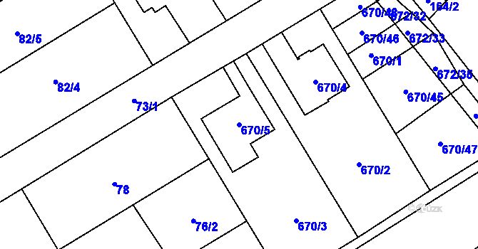 Parcela st. 670/5 v KÚ Rozdrojovice, Katastrální mapa