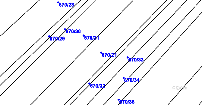 Parcela st. 670/21 v KÚ Rozdrojovice, Katastrální mapa