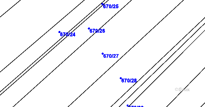 Parcela st. 670/27 v KÚ Rozdrojovice, Katastrální mapa