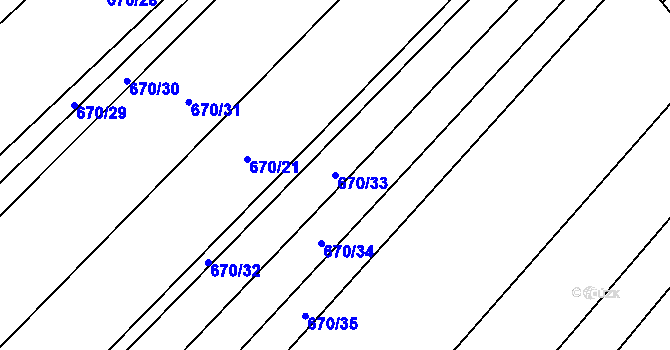 Parcela st. 670/33 v KÚ Rozdrojovice, Katastrální mapa