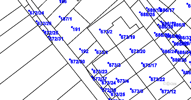 Parcela st. 673/1 v KÚ Rozdrojovice, Katastrální mapa