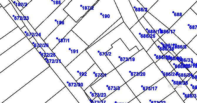 Parcela st. 673/2 v KÚ Rozdrojovice, Katastrální mapa
