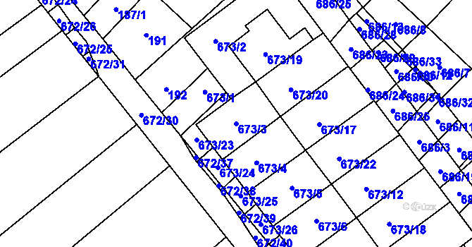 Parcela st. 673/3 v KÚ Rozdrojovice, Katastrální mapa