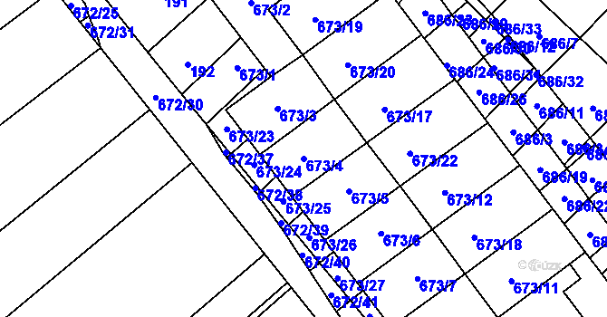 Parcela st. 673/4 v KÚ Rozdrojovice, Katastrální mapa