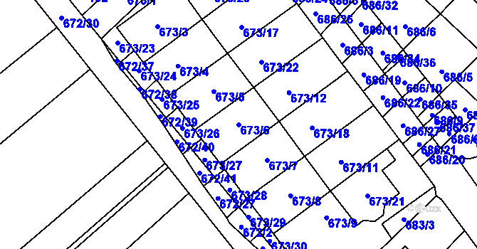 Parcela st. 673/6 v KÚ Rozdrojovice, Katastrální mapa