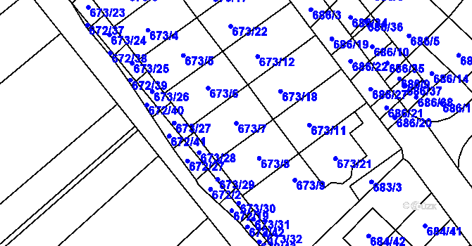 Parcela st. 673/7 v KÚ Rozdrojovice, Katastrální mapa