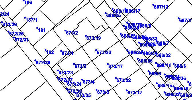 Parcela st. 673/20 v KÚ Rozdrojovice, Katastrální mapa