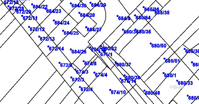 Parcela st. 675/1 v KÚ Rozdrojovice, Katastrální mapa