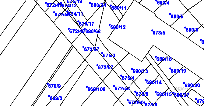 Parcela st. 675/3 v KÚ Rozdrojovice, Katastrální mapa