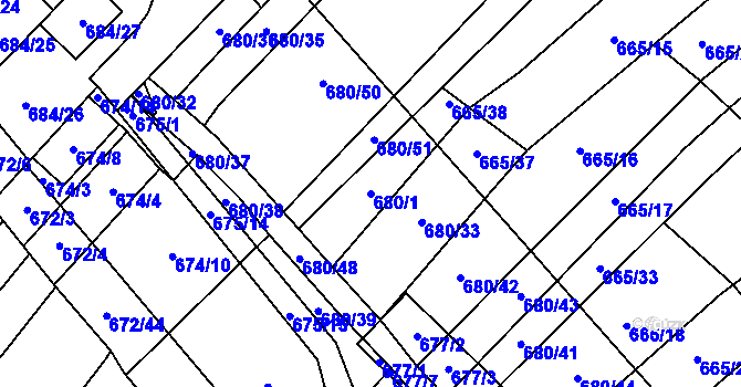 Parcela st. 680/1 v KÚ Rozdrojovice, Katastrální mapa