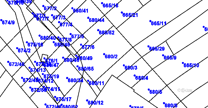 Parcela st. 680/2 v KÚ Rozdrojovice, Katastrální mapa