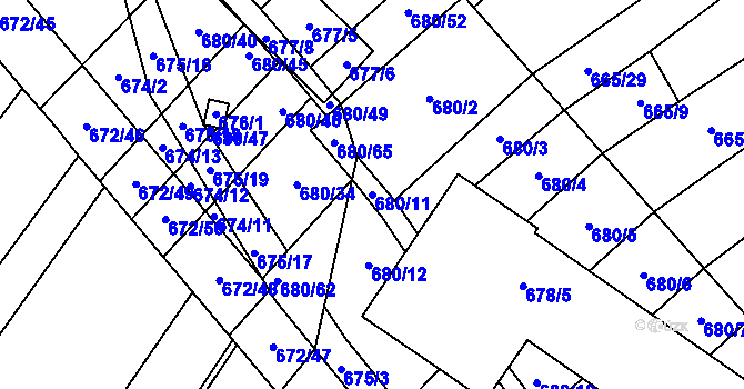 Parcela st. 680/11 v KÚ Rozdrojovice, Katastrální mapa