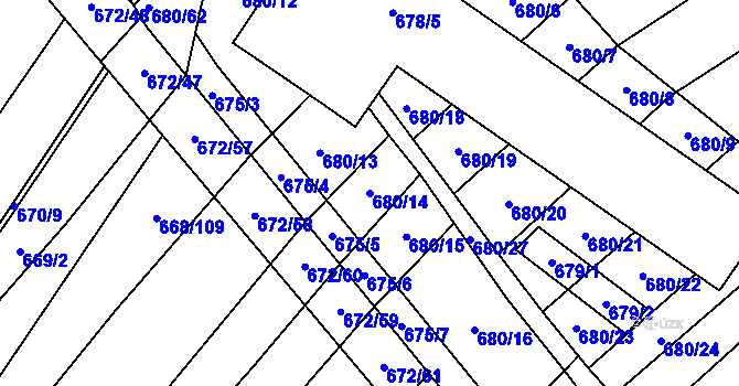 Parcela st. 680/14 v KÚ Rozdrojovice, Katastrální mapa