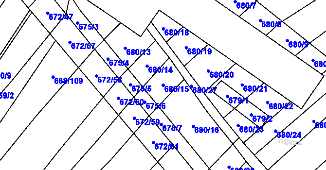 Parcela st. 680/15 v KÚ Rozdrojovice, Katastrální mapa