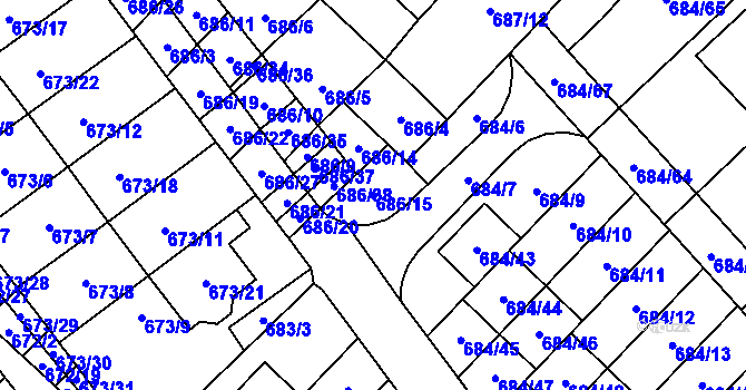 Parcela st. 686/15 v KÚ Rozdrojovice, Katastrální mapa