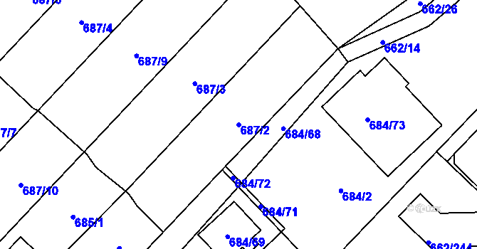 Parcela st. 687/2 v KÚ Rozdrojovice, Katastrální mapa