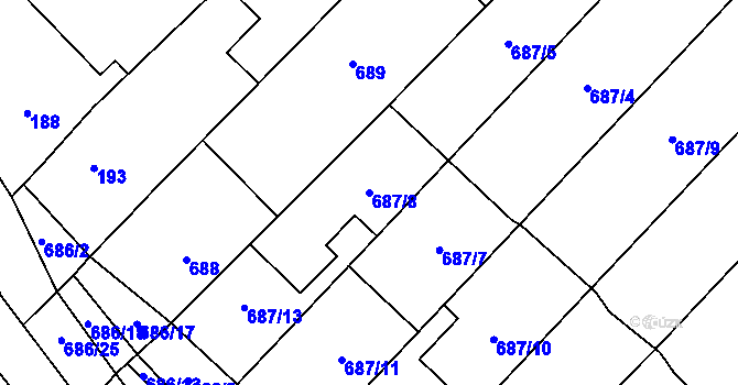 Parcela st. 687/8 v KÚ Rozdrojovice, Katastrální mapa