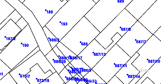 Parcela st. 688 v KÚ Rozdrojovice, Katastrální mapa