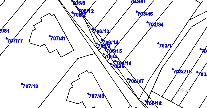 Parcela st. 706/4 v KÚ Rozdrojovice, Katastrální mapa