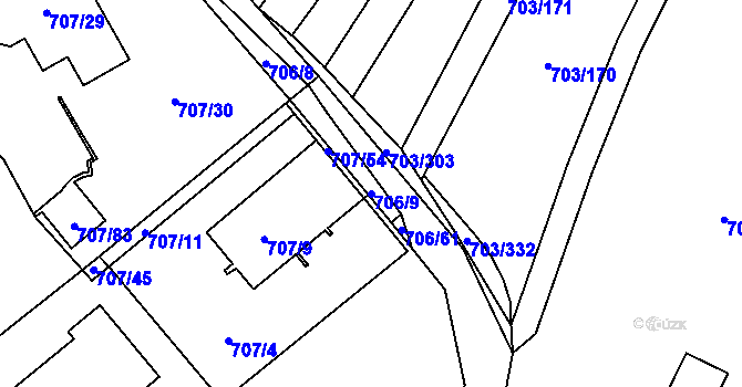 Parcela st. 706/9 v KÚ Rozdrojovice, Katastrální mapa