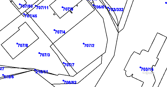 Parcela st. 707/2 v KÚ Rozdrojovice, Katastrální mapa
