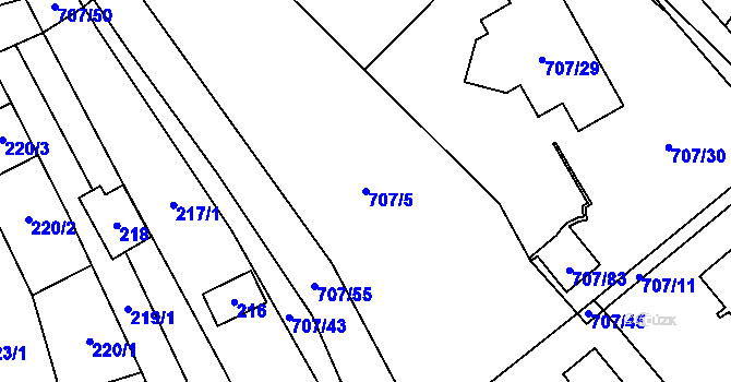 Parcela st. 707/5 v KÚ Rozdrojovice, Katastrální mapa