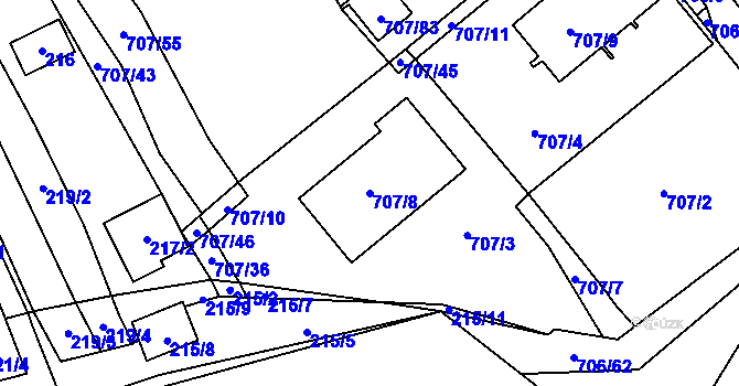 Parcela st. 707/8 v KÚ Rozdrojovice, Katastrální mapa