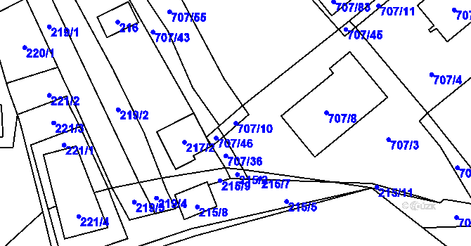 Parcela st. 707/10 v KÚ Rozdrojovice, Katastrální mapa