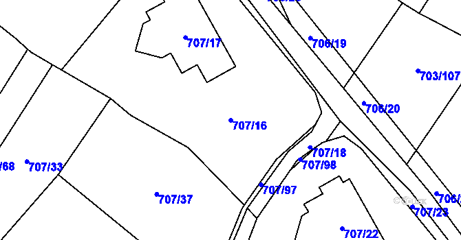 Parcela st. 707/16 v KÚ Rozdrojovice, Katastrální mapa