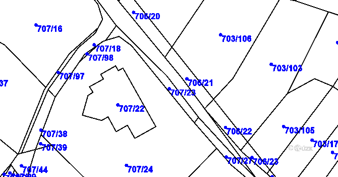 Parcela st. 707/23 v KÚ Rozdrojovice, Katastrální mapa