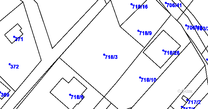 Parcela st. 718/3 v KÚ Rozdrojovice, Katastrální mapa