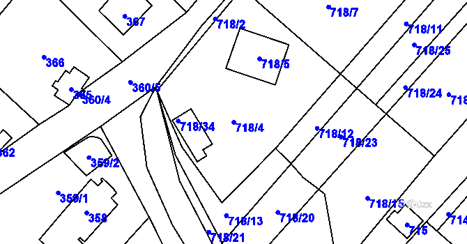 Parcela st. 718/4 v KÚ Rozdrojovice, Katastrální mapa