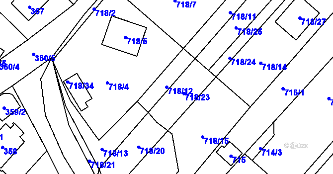 Parcela st. 718/12 v KÚ Rozdrojovice, Katastrální mapa