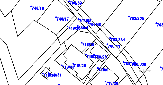 Parcela st. 718/16 v KÚ Rozdrojovice, Katastrální mapa