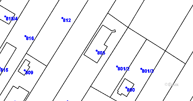 Parcela st. 805 v KÚ Rozdrojovice, Katastrální mapa